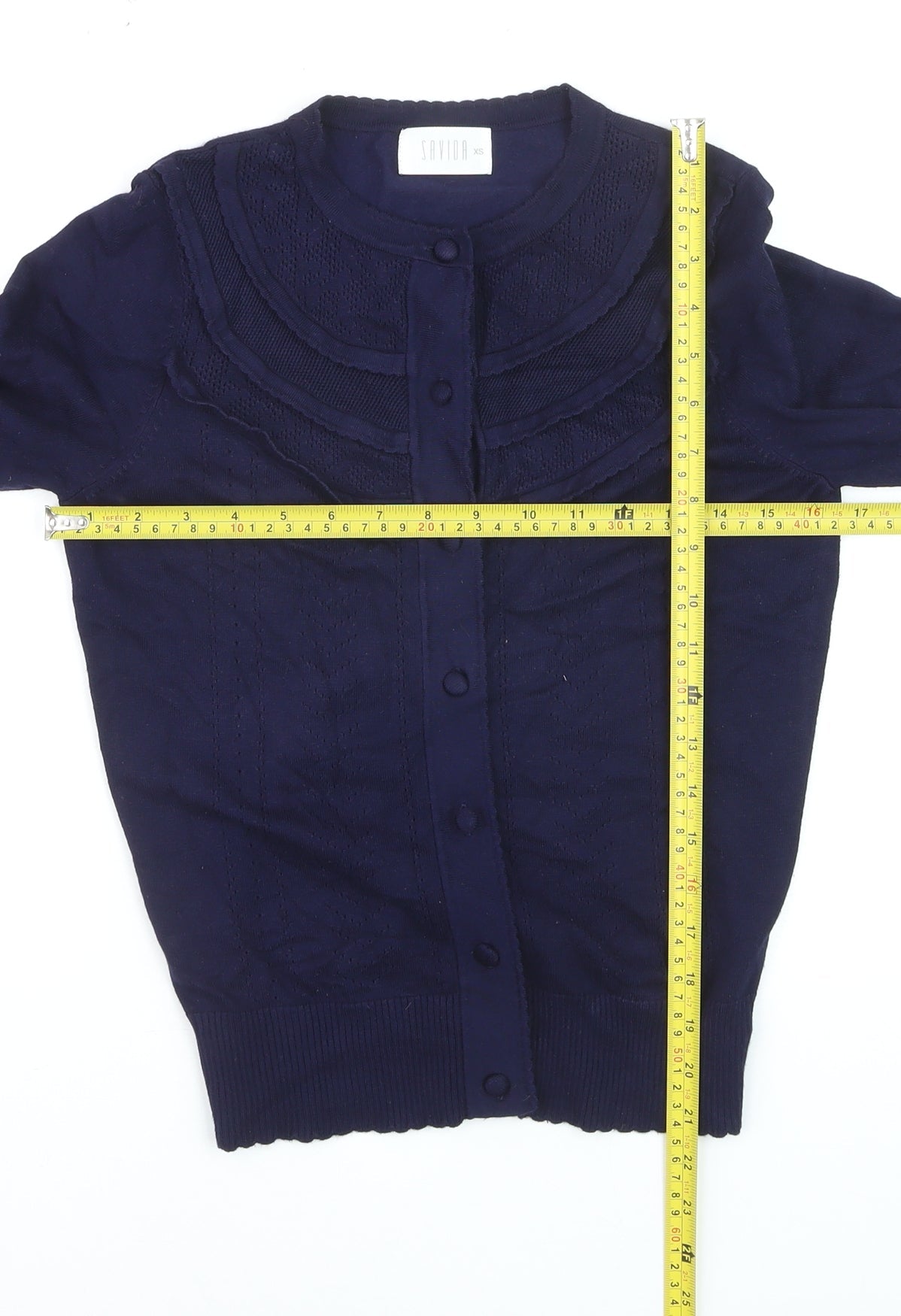 Savida Women's Blue Cotton Crew Neck Button Cardigan XS