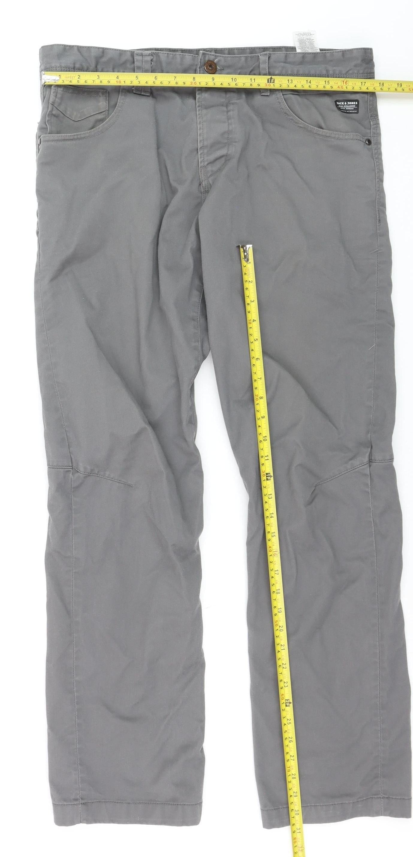 Jack & Jones Men's Grey Straight Fit 36x34 Jeans