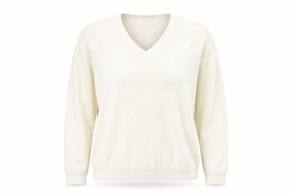 Gap Women Ivory V-Neck Linen Blend Pullover Jumper Size M