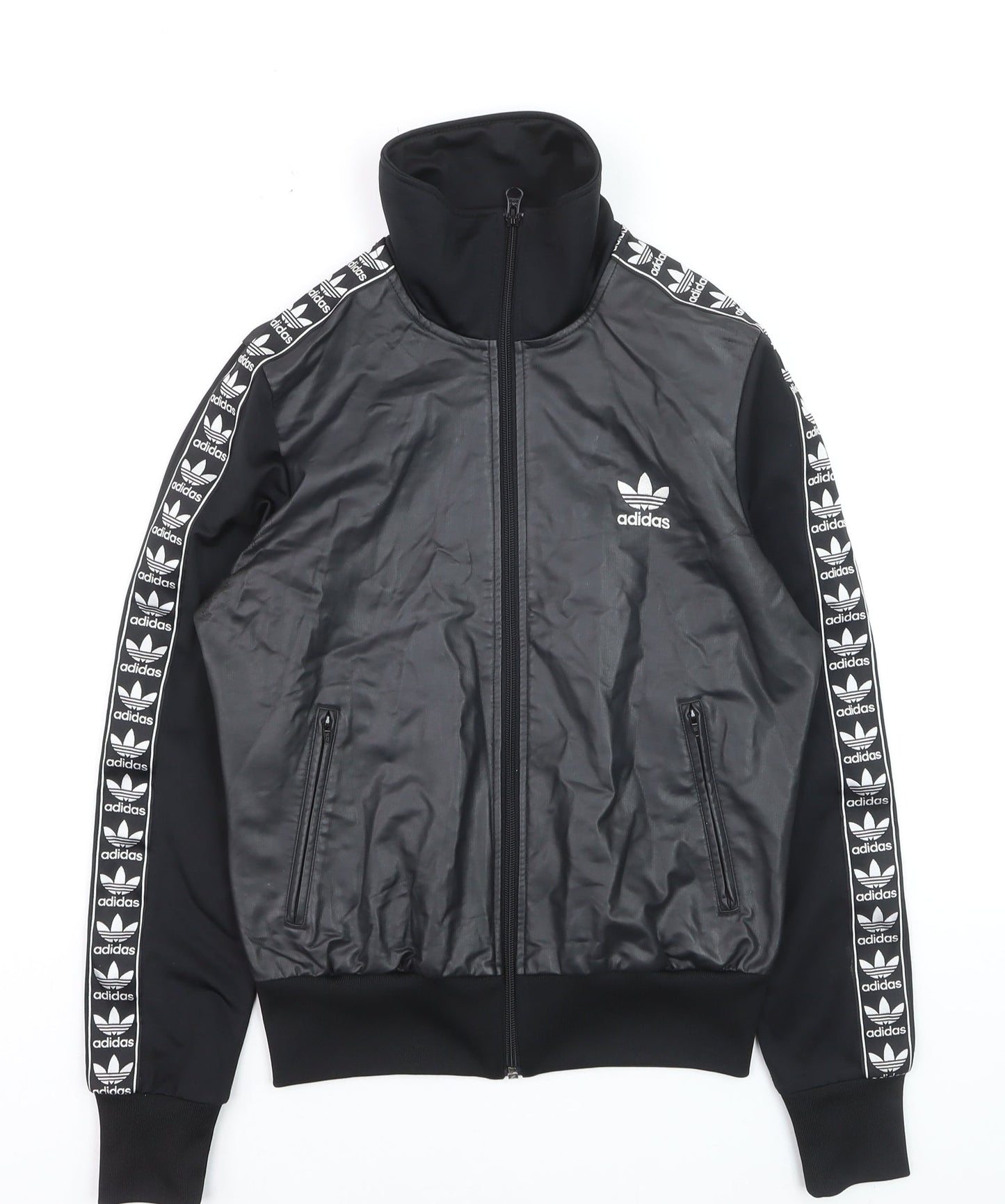 Adidas Womens Black Bomber Jacket Size 10 Full Zip Logo Sportswear