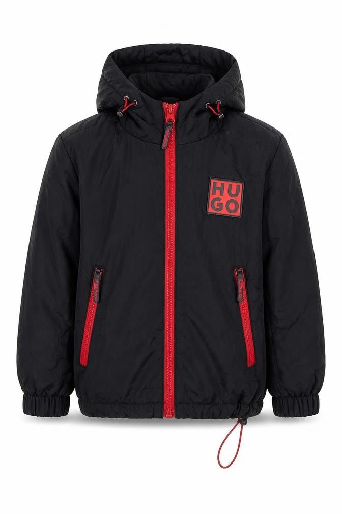 HUGO BOSS Boys Black Red Full Zip Hoodie Size 4 Years Cotton Hooded