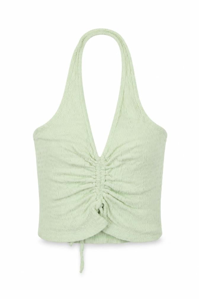 Stradivarius Women Green Cropped Halter Tank Top Size S