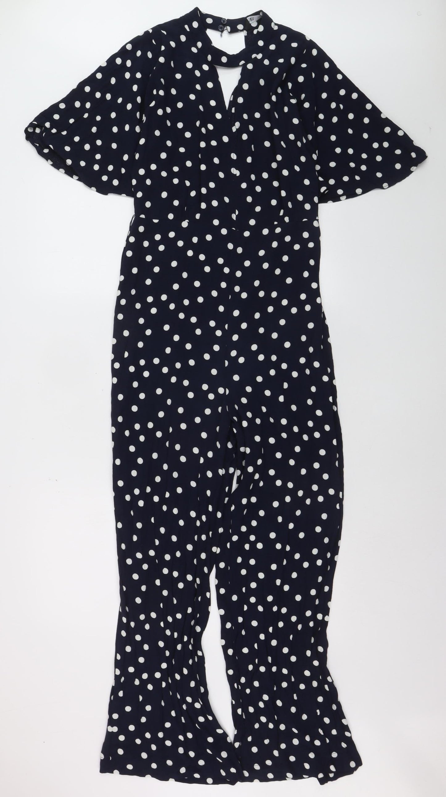 Zara Womens Navy Polka Dot Wide-Leg Jumpsuit Size 14