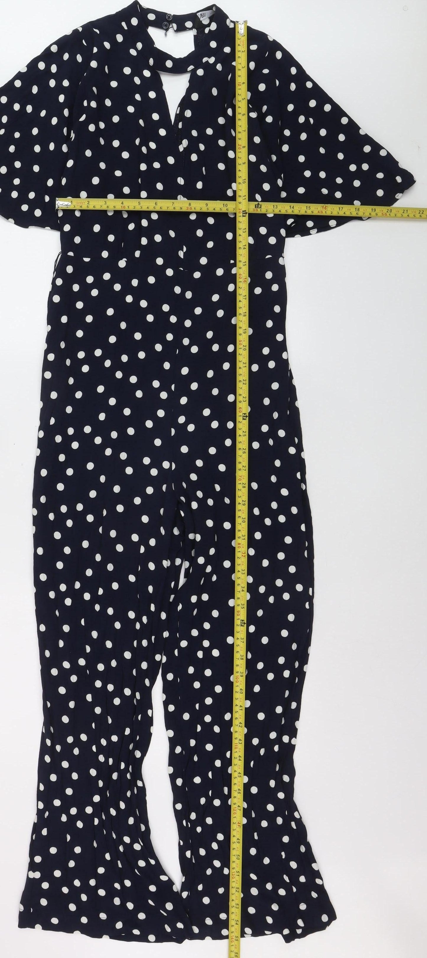 Zara Womens Navy Polka Dot Wide-Leg Jumpsuit Size 14