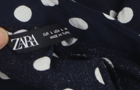 Zara Womens Navy Polka Dot Wide-Leg Jumpsuit Size 14