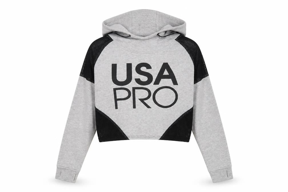 USA Pro Womens Grey Crop Hoodie Size 10 Hooded Sportswear
