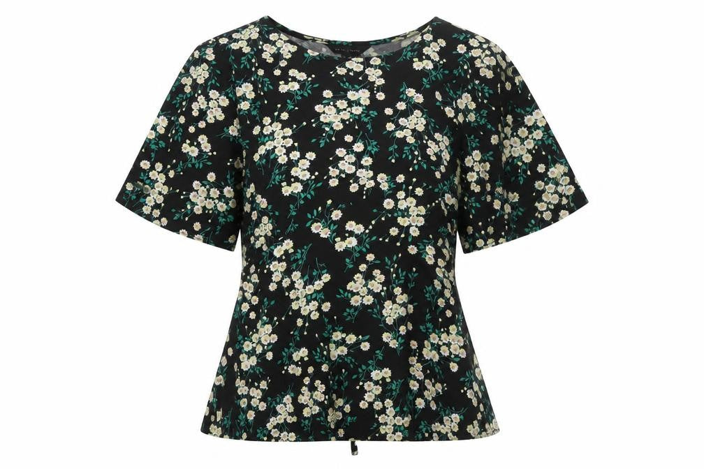 New Look Women’s Black Floral Tunic Blouse Size 10 Short Sleeve