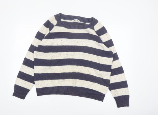Fat Face Women Blue Striped Crew Neck Wool Cotton Jumper Size 18