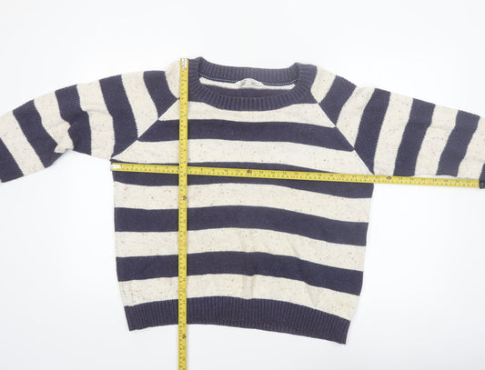 Fat Face Women Blue Striped Crew Neck Wool Cotton Jumper Size 18