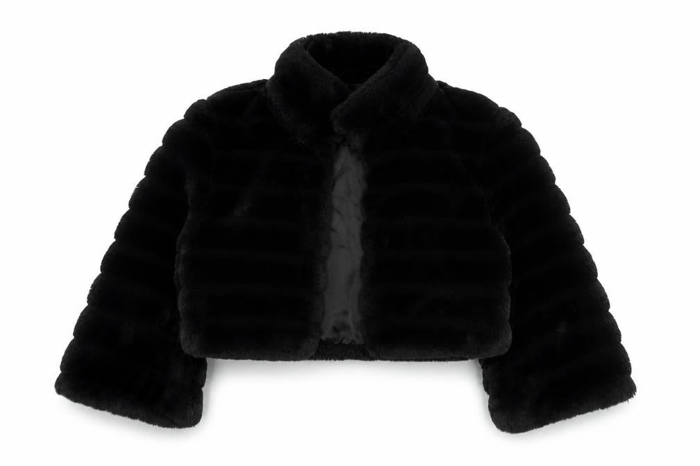 Debut Women's Black Faux Fur Cropped Jacket Size 10 Formal Evening Wear