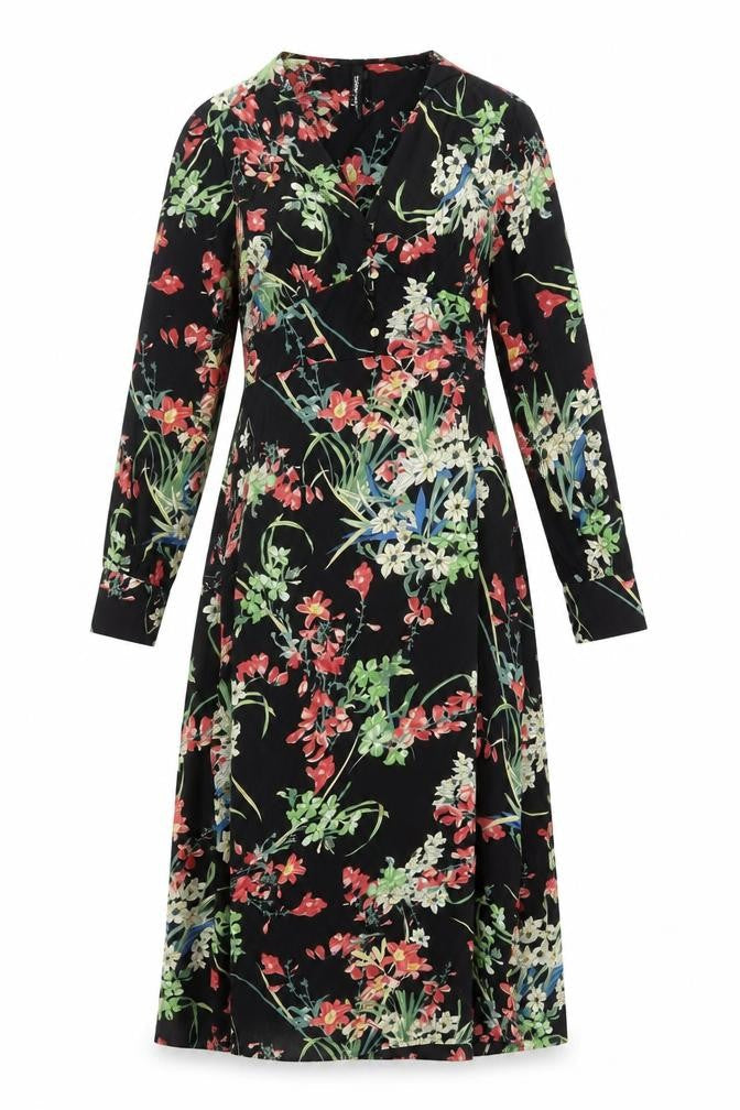ELLI WHITE Women's Black Floral Midi Wrap Dress Size L