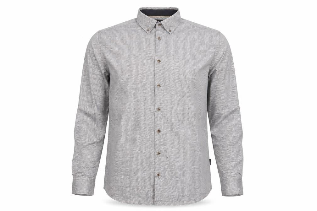 Bugatti Men's Grey Geometric Long Sleeve Button-Up Shirt Size L