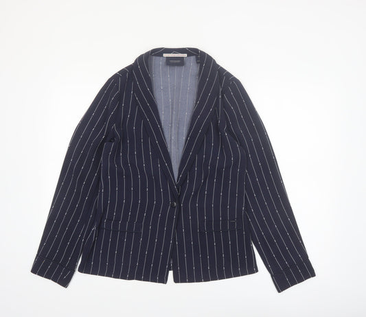 Scotch & Soda Women's Navy Pinstripe Single-Breasted Blazer Size S