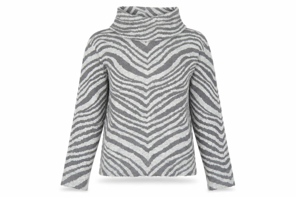 Oasis Women’s Grey Zebra Roll Neck Jumper XS Knit Pullover