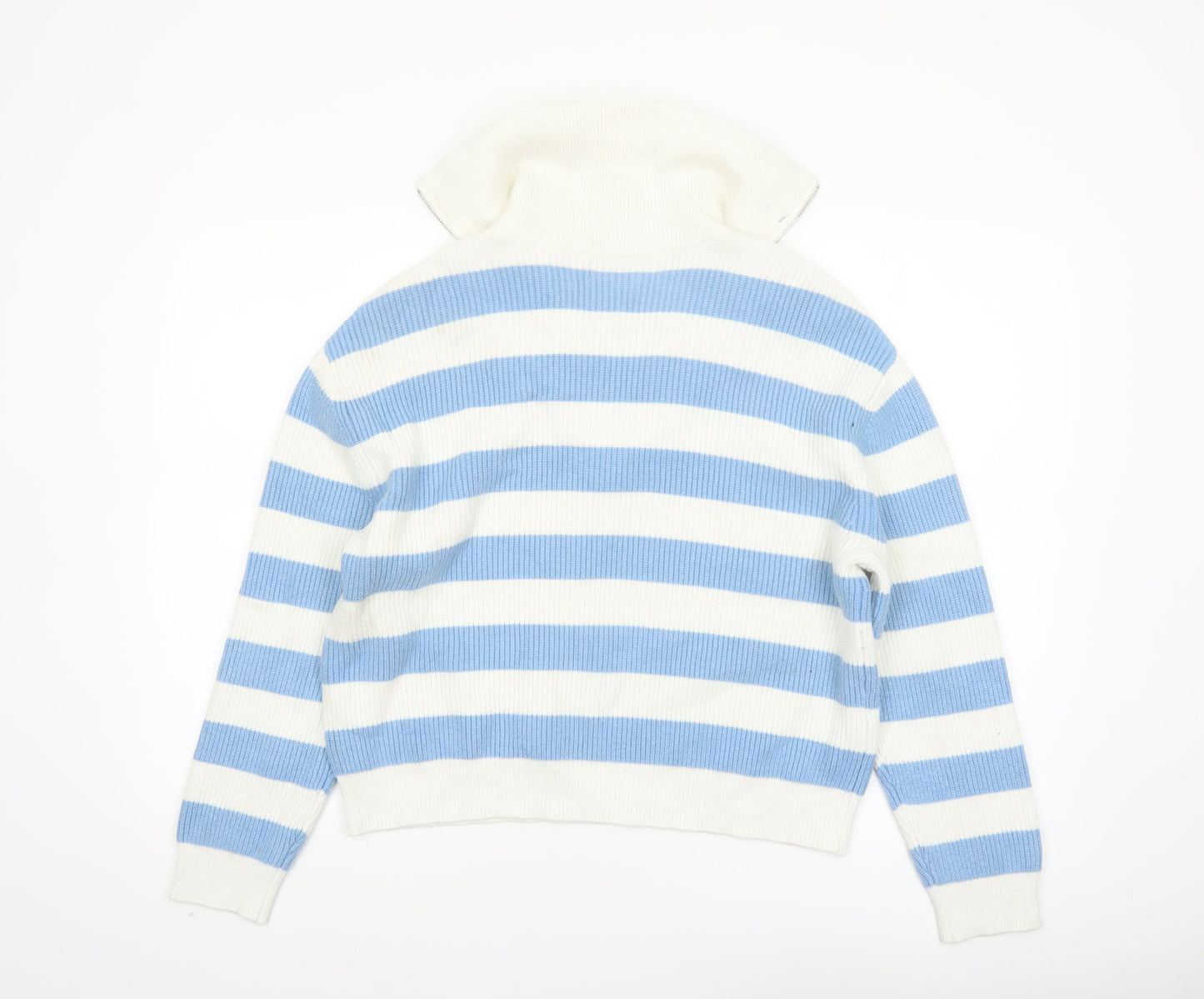 MNG Women’s Blue White Striped V-Neck Pullover Jumper Size S