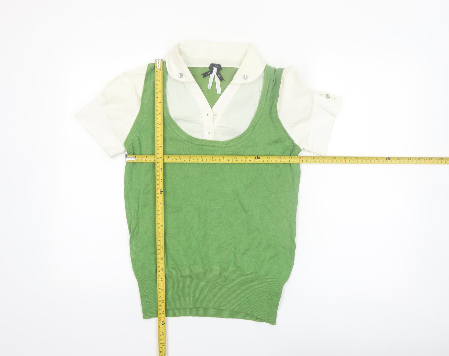 Next Women's Green Layered Scoop Neck Knit Blouse Size 12