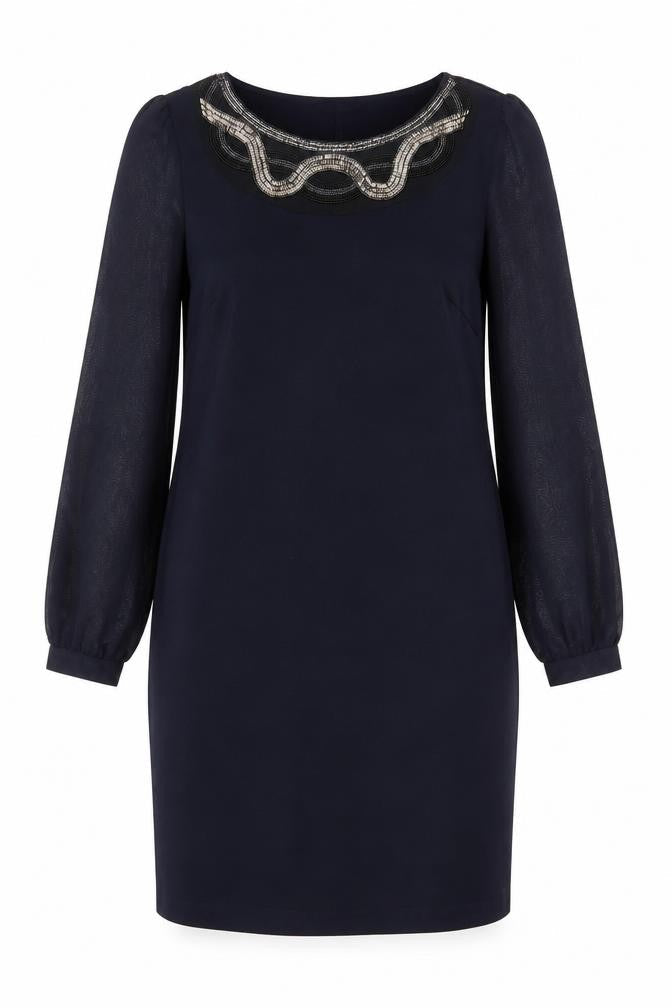Dunnes Women Black Beaded Shift Dress Size 10 Long Sleeve