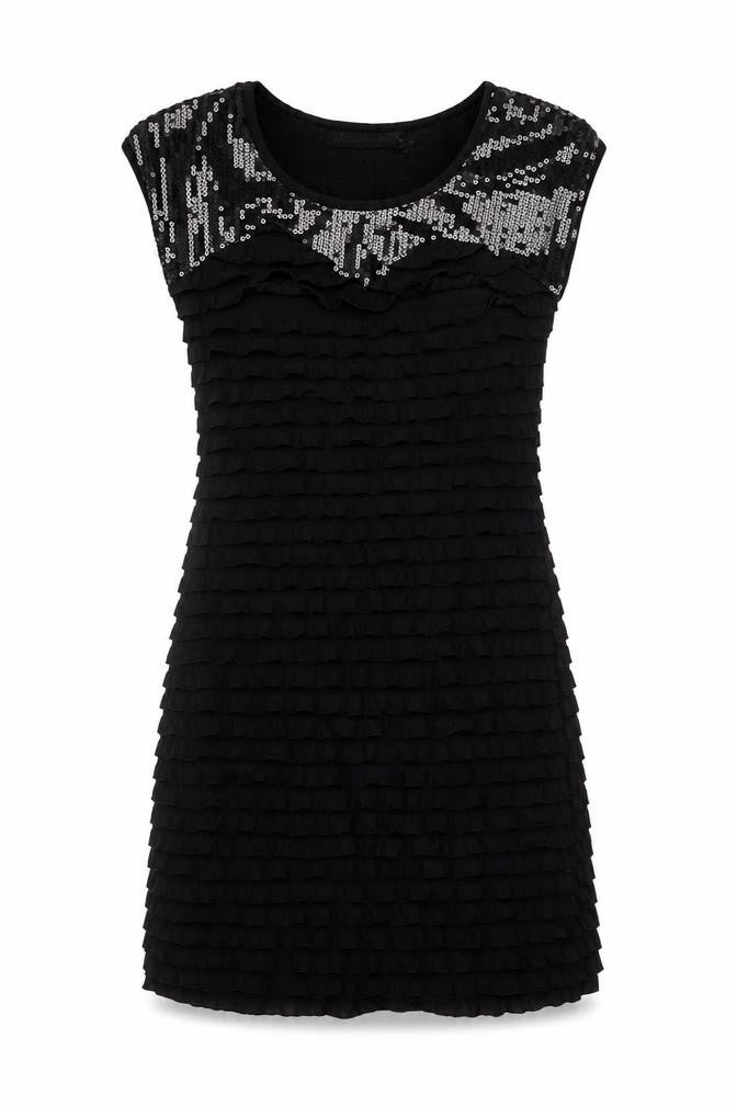 Mela Loves London Women's Black Sequin Ruffle Shift Dress Size S