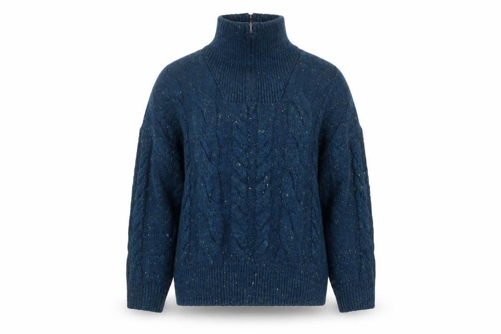 Mango Women’s Blue Cable-Knit Roll Neck Jumper Size 12