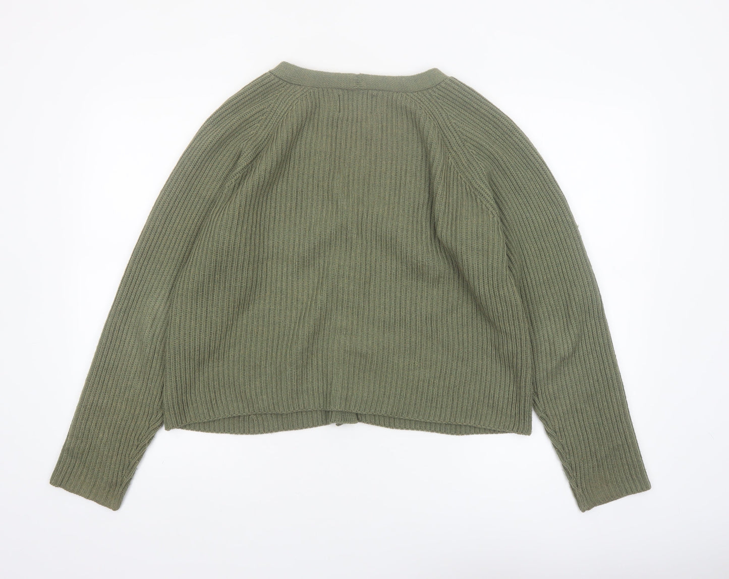 Pieces Womens Green Ribbed V-Neck Cardigan Size L
