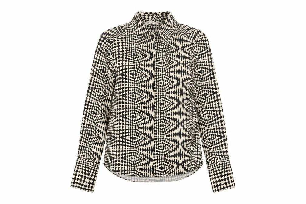 Zara Womens Black Geometric Button-Up Long Sleeve Shirt Size 14