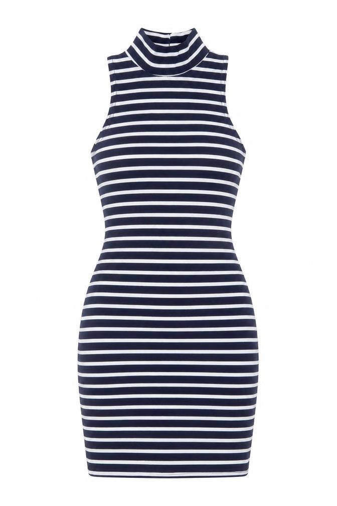 Boohoo Women’s Blue Striped Sleeveless Bodycon Dress Size 6