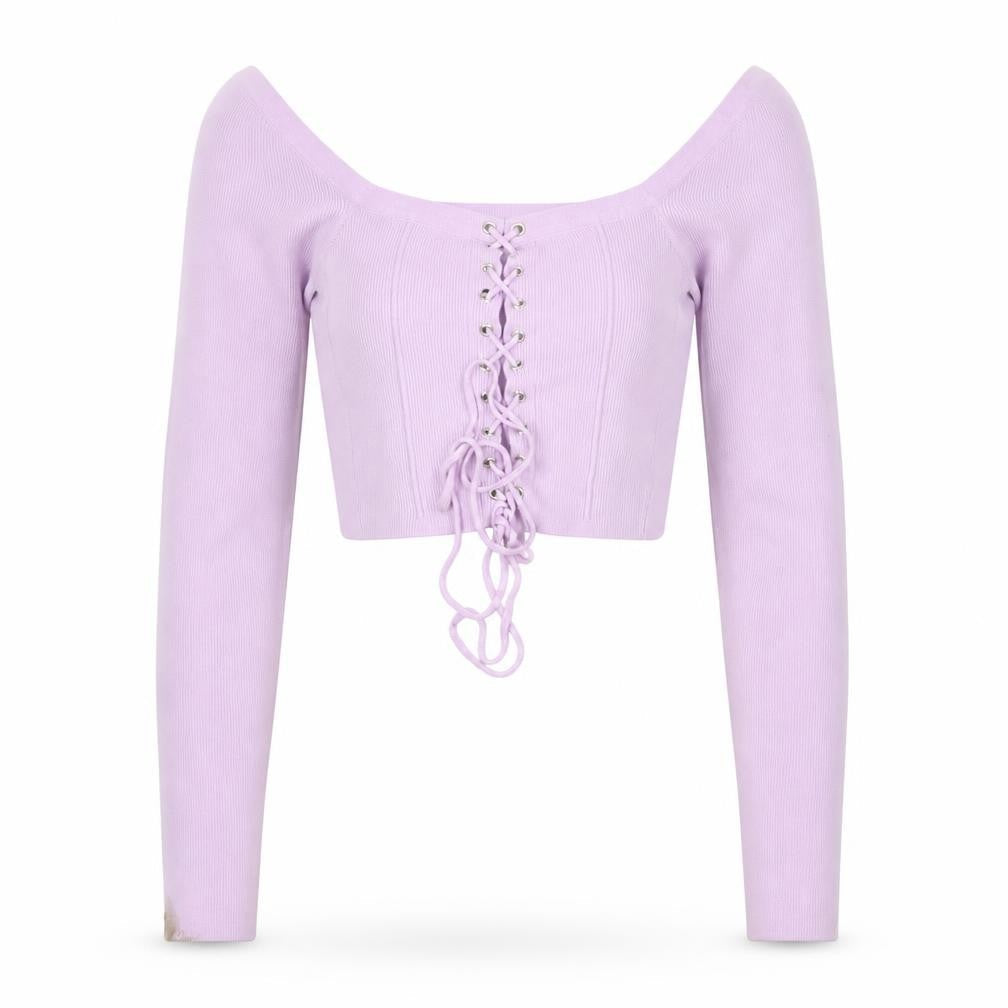 PRETTYLITTLETHING Women's Purple Lace-Up Slim Fit Knit Jumper S