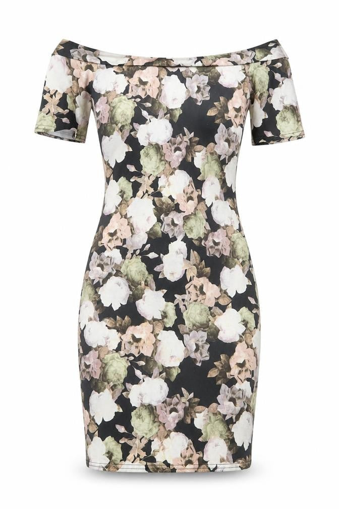 New Look Women's Floral Off Shoulder Bodycon Dress Size 8 Multicoloured