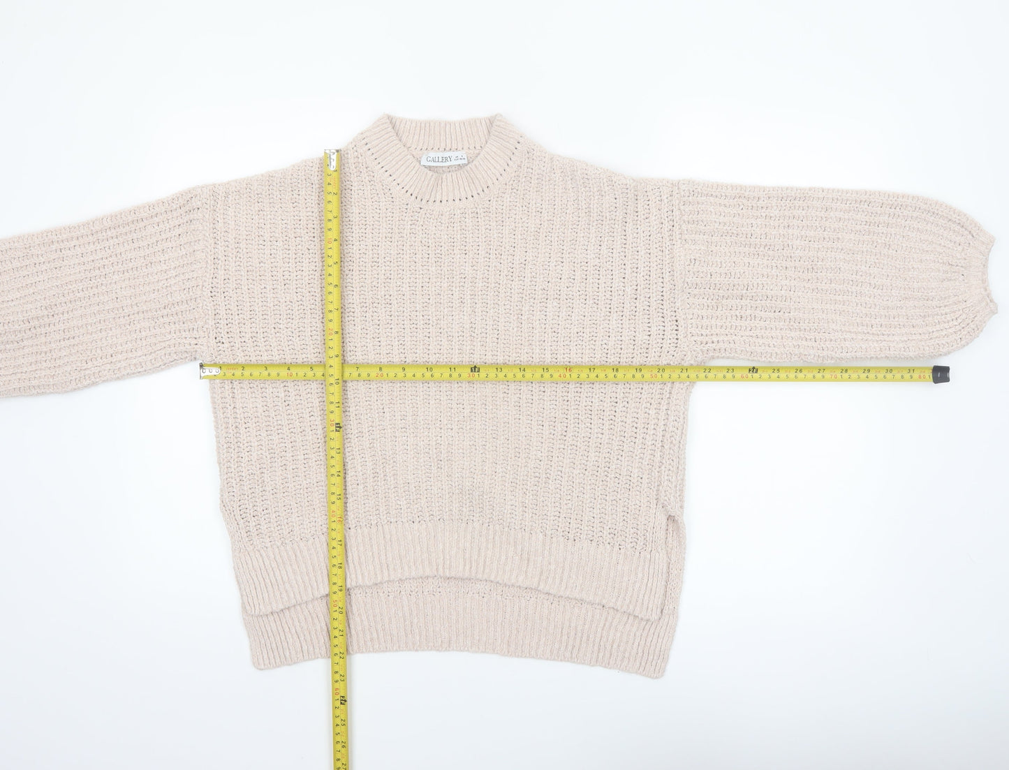Gallery Women’s Beige Chunky Knit Mock Neck Pullover Jumper Size S