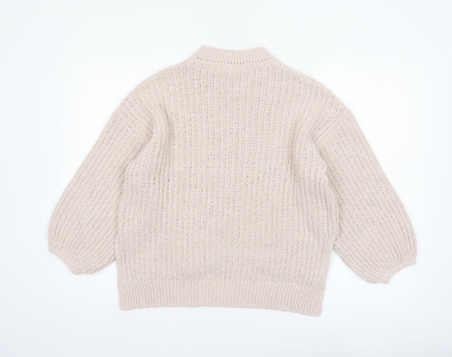 Gallery Women’s Beige Chunky Knit Mock Neck Pullover Jumper Size S