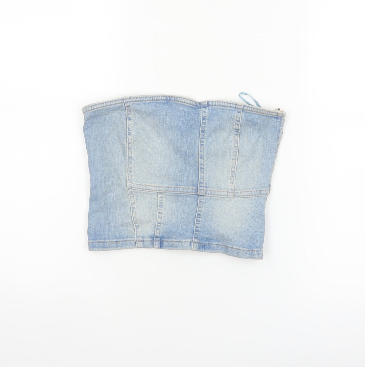 Zara Women Blue Denim Cropped Strapless Top Size S