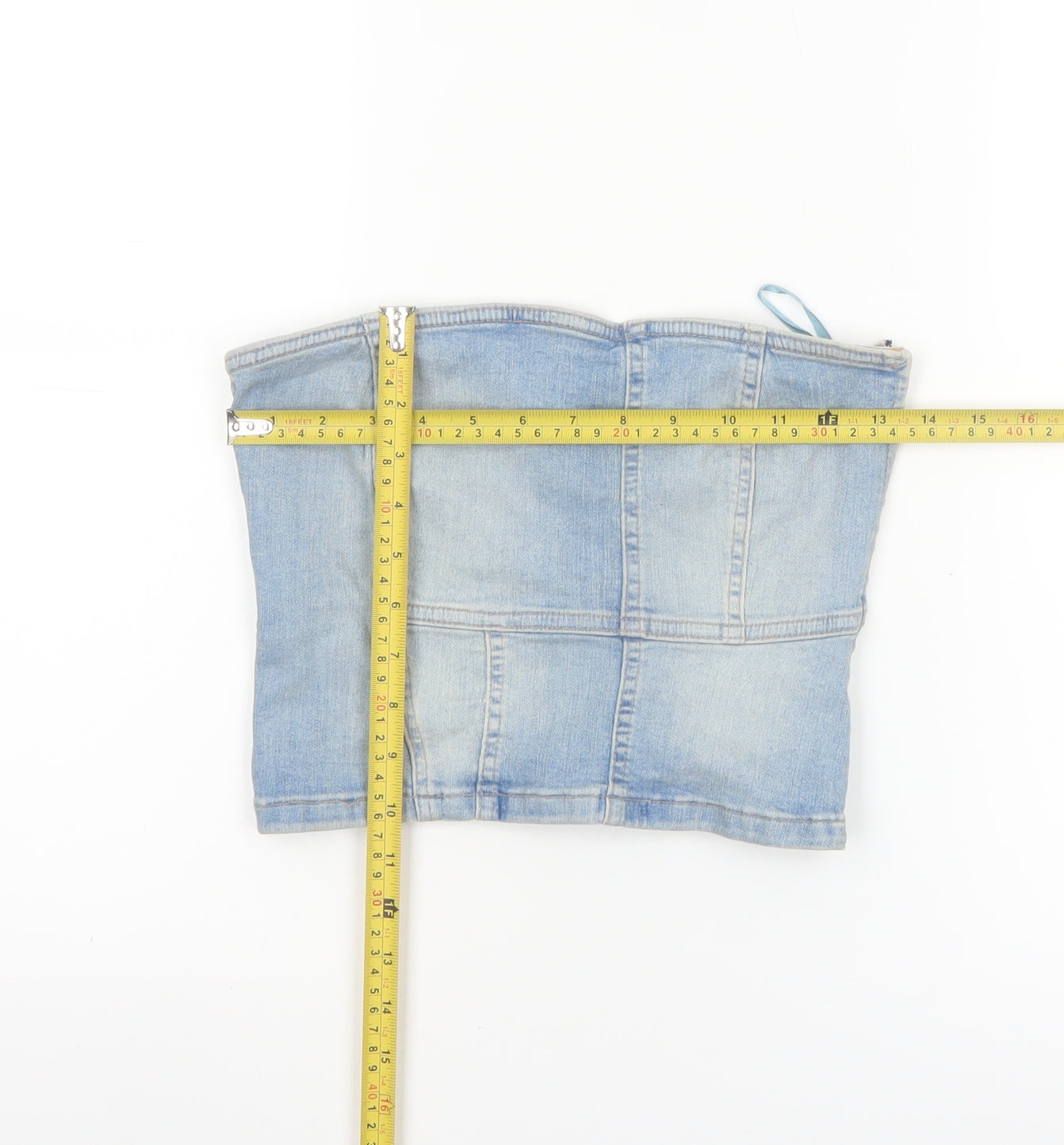 Zara Women Blue Denim Cropped Strapless Top Size S