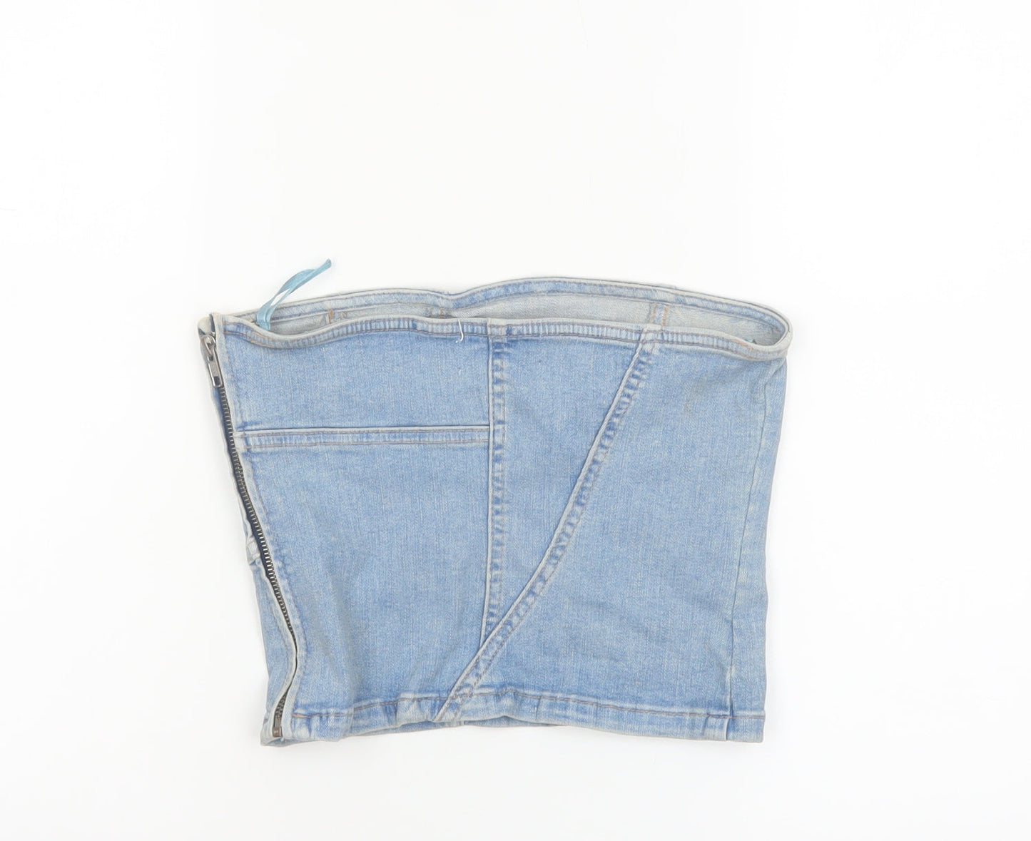 Zara Women Blue Denim Cropped Strapless Top Size S