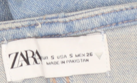 Zara Women Blue Denim Cropped Strapless Top Size S