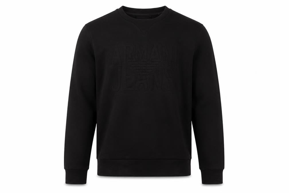 Armani Jeans Men's Black Small Crew Neck Logo Pullover Sweatshirt