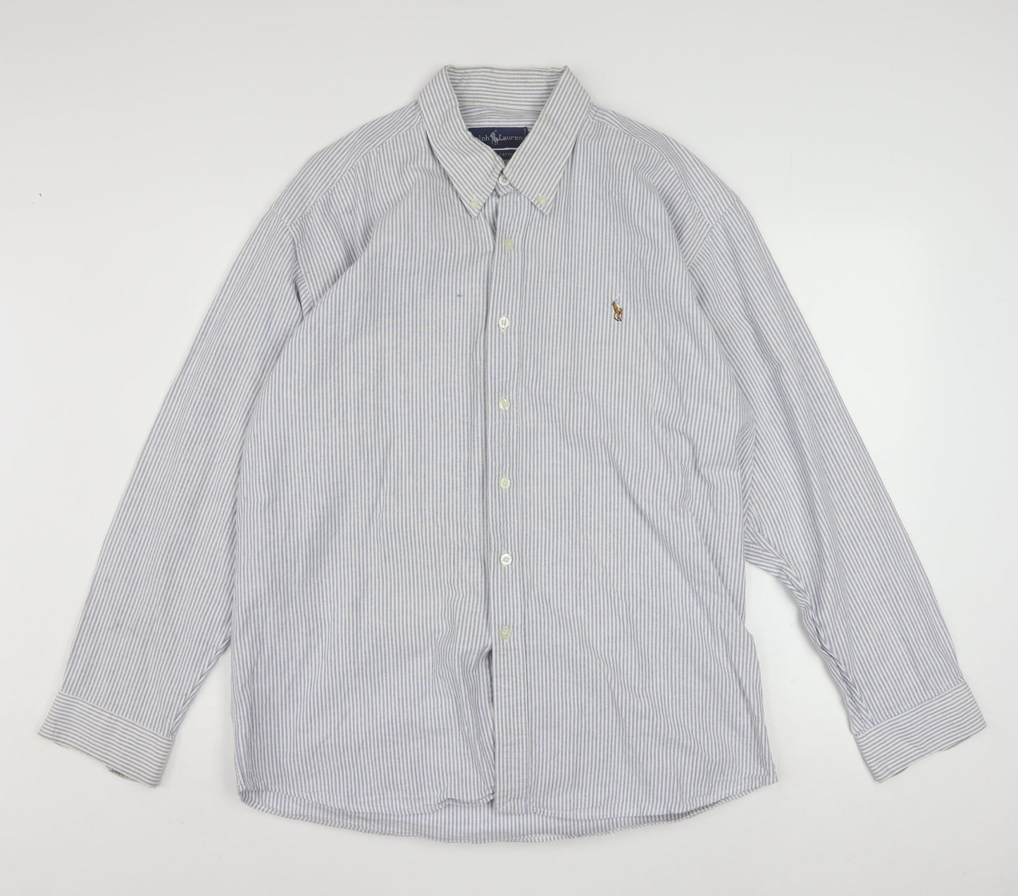 Ralph Lauren Men's Blue Striped Cotton Classic Button-Down Shirt 17/34