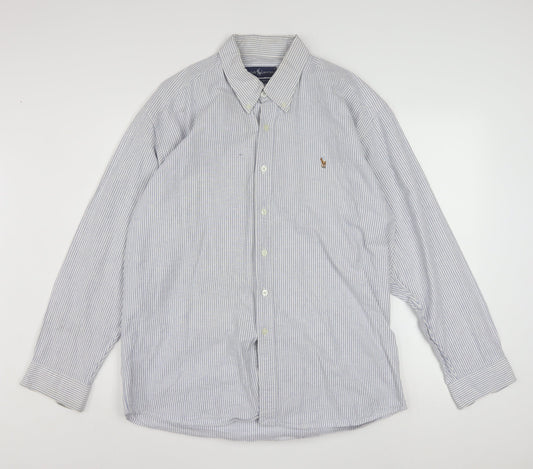 Ralph Lauren Men's Blue Striped Cotton Classic Button-Down Shirt 17/34