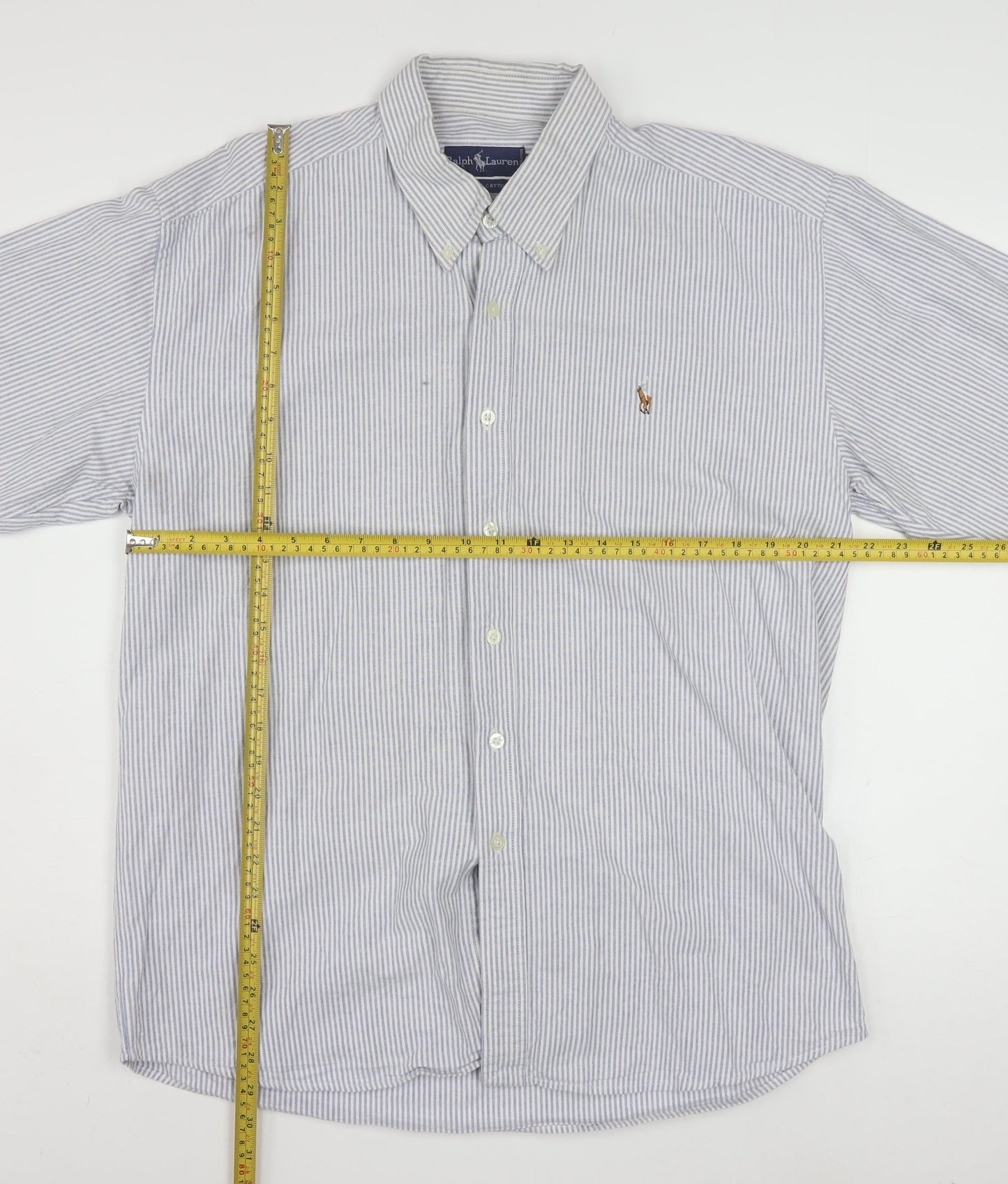 Ralph Lauren Men's Blue Striped Cotton Classic Button-Down Shirt 17/34