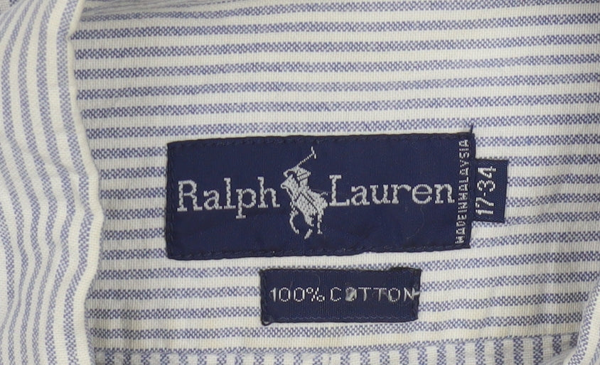 Ralph Lauren Men's Blue Striped Cotton Classic Button-Down Shirt 17/34