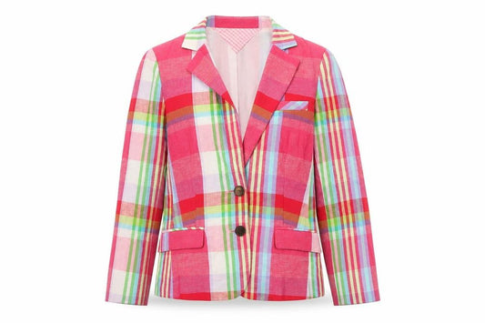 Tommy Hilfiger Womens Multicoloured Checked Blazer Size 8 Cotton Linen