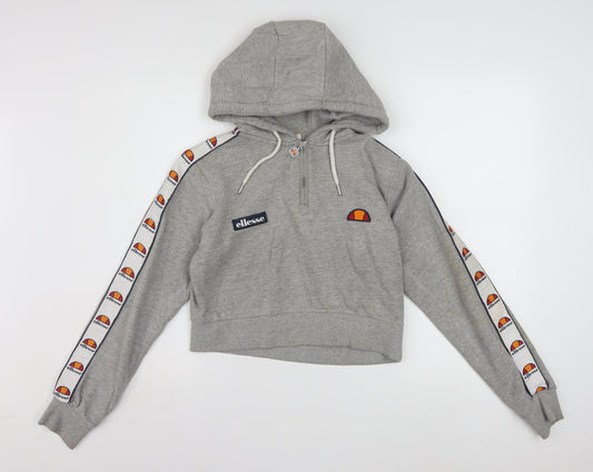 Ellesse Womens Grey Half Zip Cropped Hoodie Size 8 Logo Tape Detail
