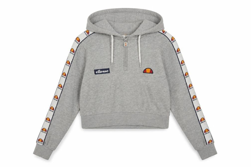 Ellesse Womens Grey Half Zip Cropped Hoodie Size 8 Logo Tape Detail