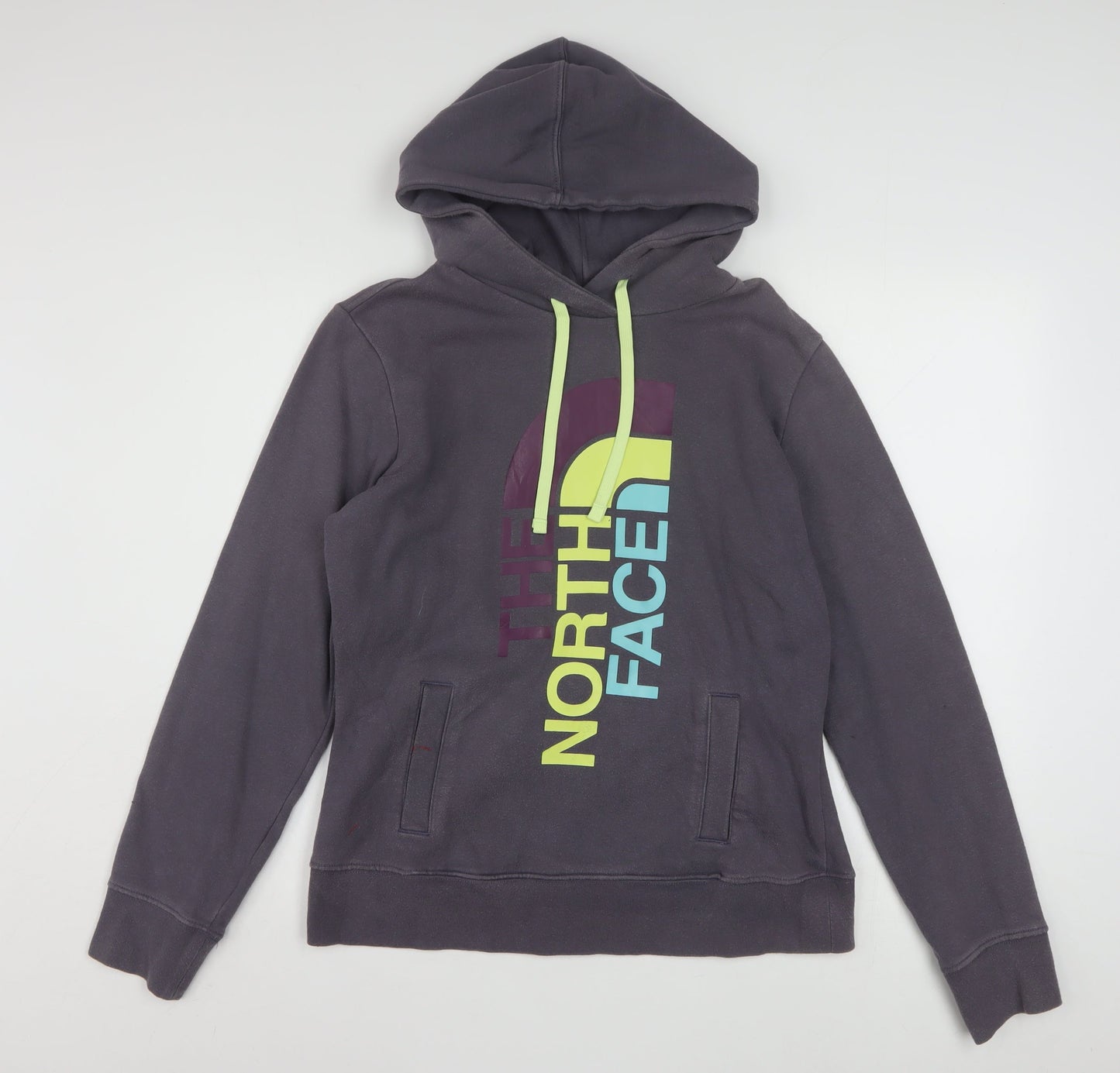 The North Face Womens Grey Pullover Hoodie Size M Graphic Print Cotton Blend