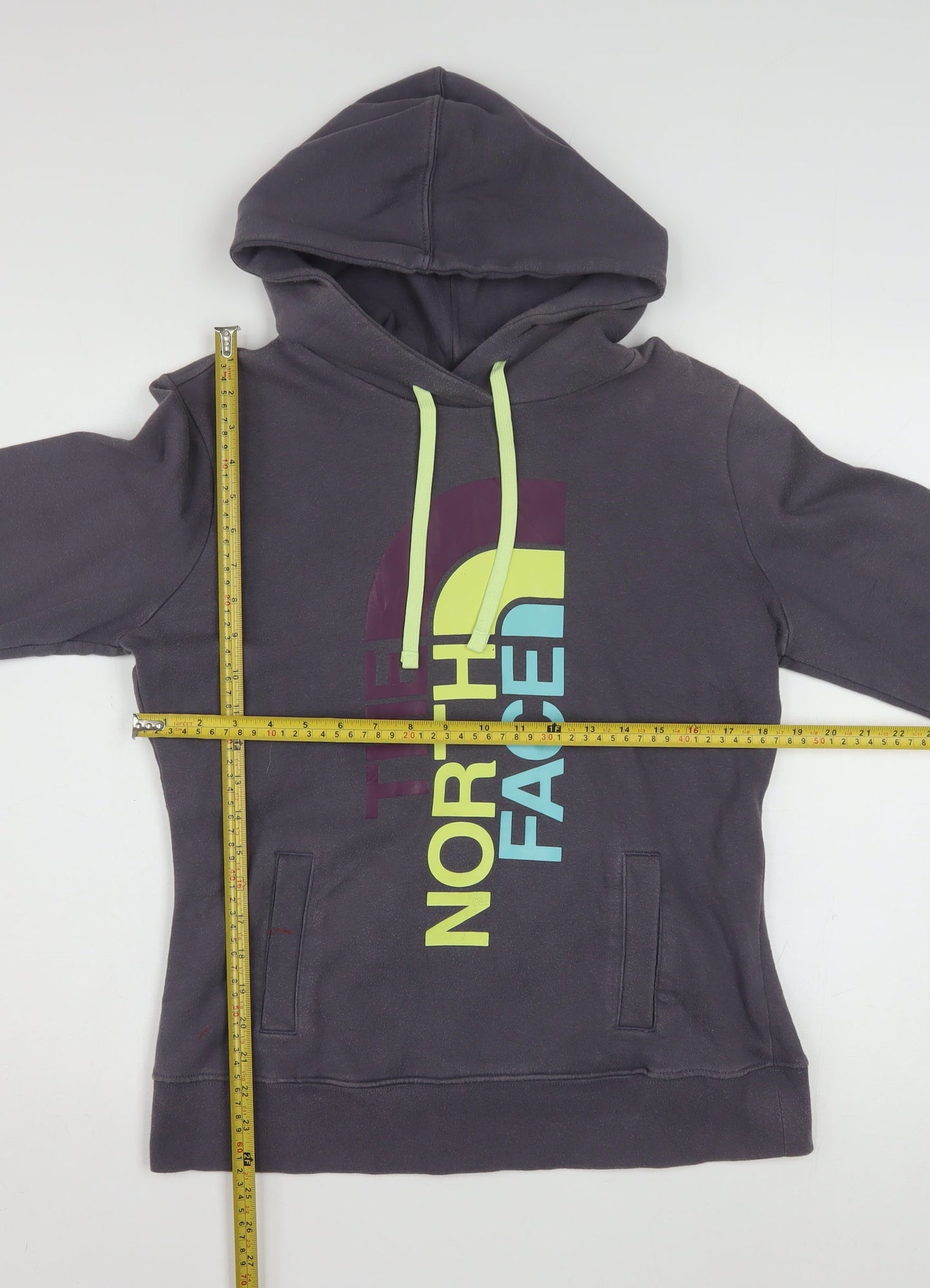 The North Face Womens Grey Pullover Hoodie Size M Graphic Print Cotton Blend
