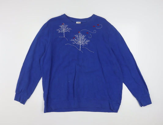 Holiday Editions Womens Blue Embroidered Pullover Sweatshirt Size 2XL