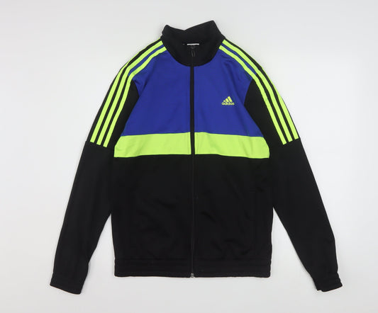 Adidas Boys Black Blue Green Track Jacket 13-14 Years Full Zip Sportswear