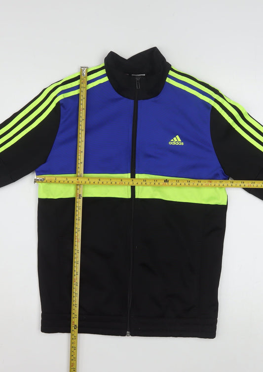 Adidas Boys Black Blue Green Track Jacket 13-14 Years Full Zip Sportswear