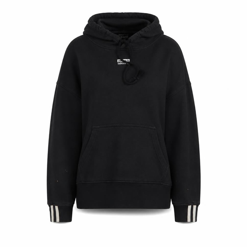 Adidas Women Black Size 10 Pullover Hoodie with Striped Cuffs