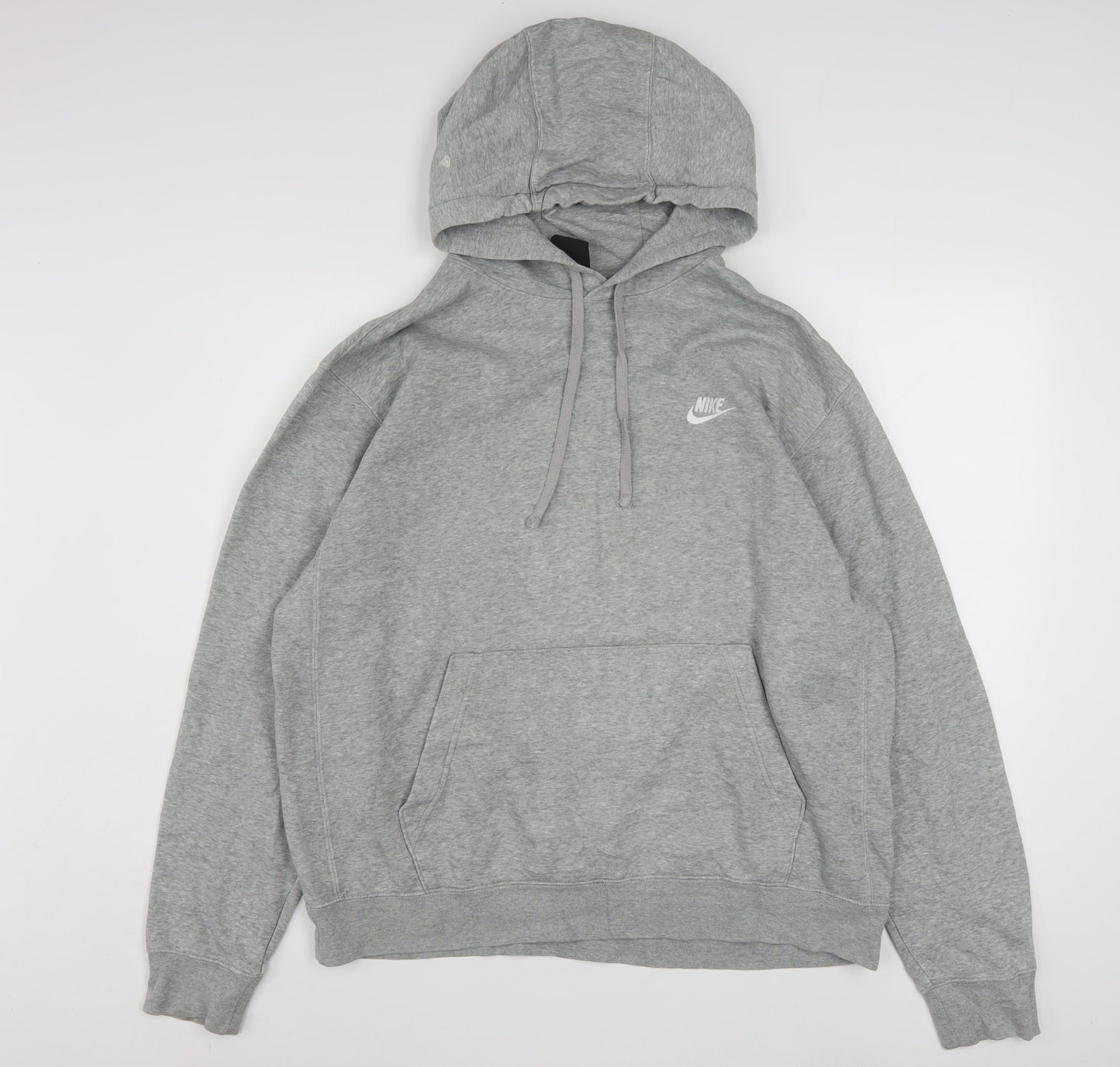 Nike Men’s Grey Pullover Hoodie L Regular Fit Logo Fleece