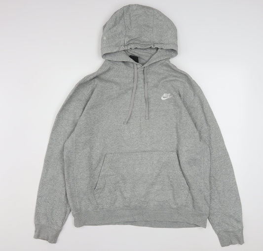Nike Men’s Grey Pullover Hoodie L Regular Fit Logo Fleece